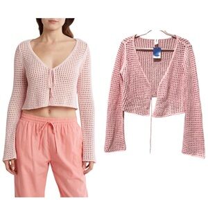 Abound Cardigan Open Knit Women’s Medium Pink Long Sleeves Layer Summer Spring‎